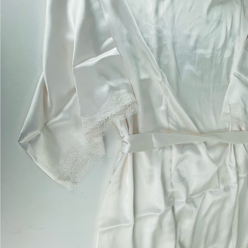 Victoria's Secret Ivory Satin Robe with Lace